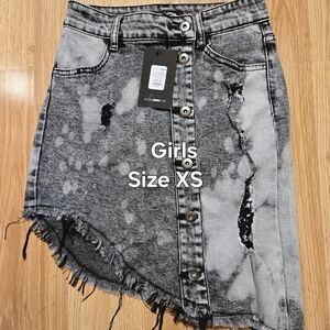Fashion Nova Asymmetrical Denim Skirt - Black and Gray